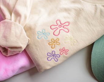Sea Anemone Flowers Tee, Long sleeve, Sweatshirt - modern minimalist embroidery