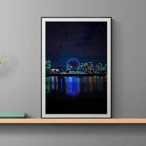 Vancouver Science World, Neonlichter Fotografie Drucke, Straßen Nacht Fotokunst, Stadt Wand Dekor, Retro Fotografie, Nachtlandschaft, Neon, Kunst
