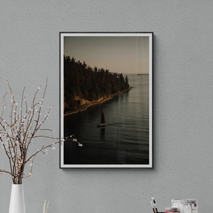 Sailboat Sunset, Stanley Park, Vancouver BC, Coastal Evening, Pacific Ocean Art, Nautical Photography, Photography Prints, Sailboat Print
