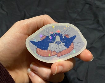 Smooshed Cat Face Sticker - Holographic