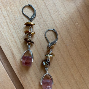 Dangle Drop Keshi Pearl & Gemstone Earrings – Minimalist Design with 316L Stainless Steel Hooks | Handmade Jewelry