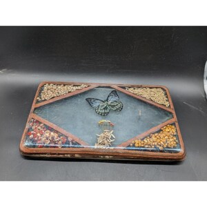 Vintage Resin Butterfly Rectangular Trivet Real Specimen Grains Seeds Folk Art