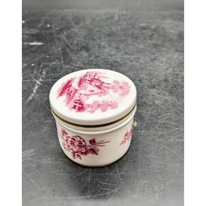 Vintage Spode Trinket Pill Box Bone China Pink Red White Cottage