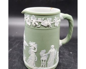 Antique Wedgwood Jasperware Green Pitcher w Handle England 1936 4.5"
