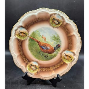 Antique Bavaria Germany Pheasant Gamebird Serving Plate Charger 11.5&quot; Gilt