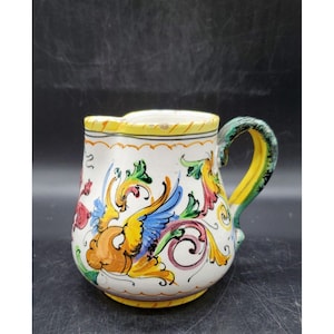 Vintage Assisi Italian Hand Painted Creamer Small Art Pottery Pitcher Vase