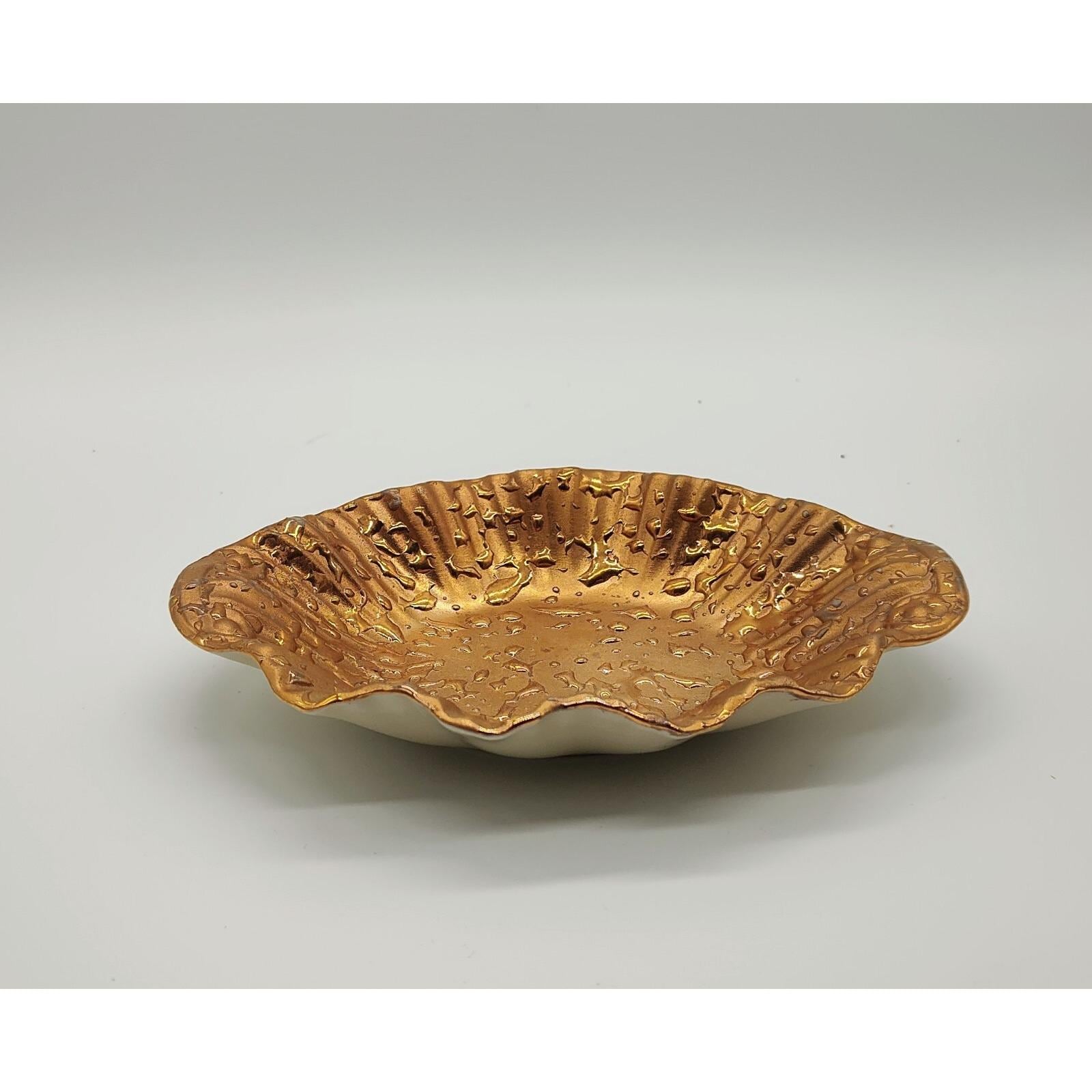 Vintage Weeping Bright Gold Trinket Dish Hand Decorated 22K