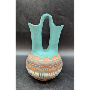 Vintage Navajo  Clay Wedding Vase Hand Etched Terra Cotta Pottery Signed 7”