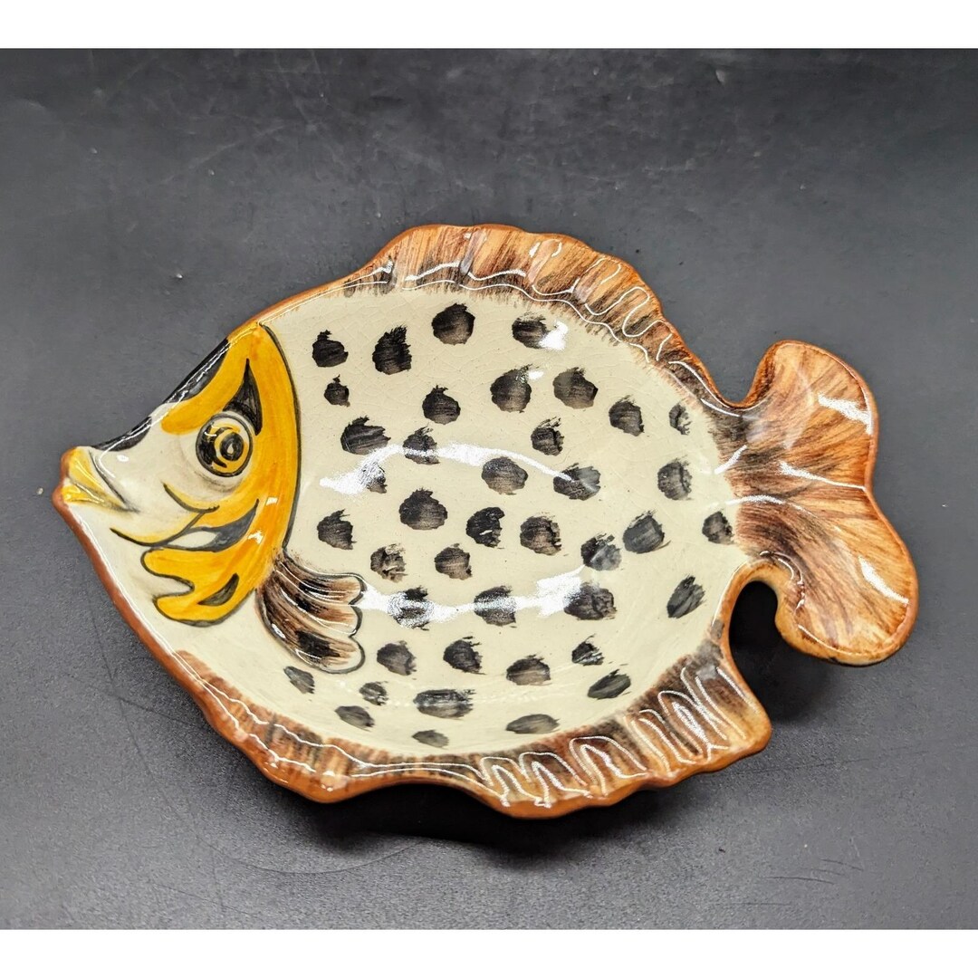 Vintage Studio Art Pottery Terracotta Anglerfish Fish Trinket Dish 6.25 ...