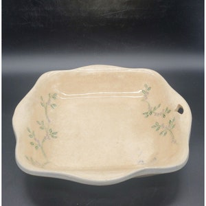 Mountain Meadows Pottery Square Ceramic 11&quot; Bowl Impressed Leaves Beige
