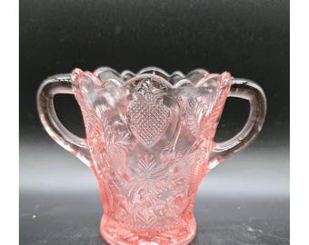 Vintage Fenton Pink Depression Glass Inverted Strawberry Spooner Celery Vase 7"