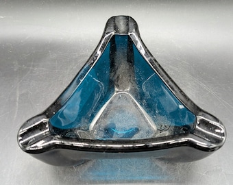 Vintage Viking Glass Mid Century Modern Blue Glass Triangular Boomerang Ashtray