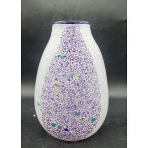 Hand Blown Art Glass Vase Purple White 8.5"