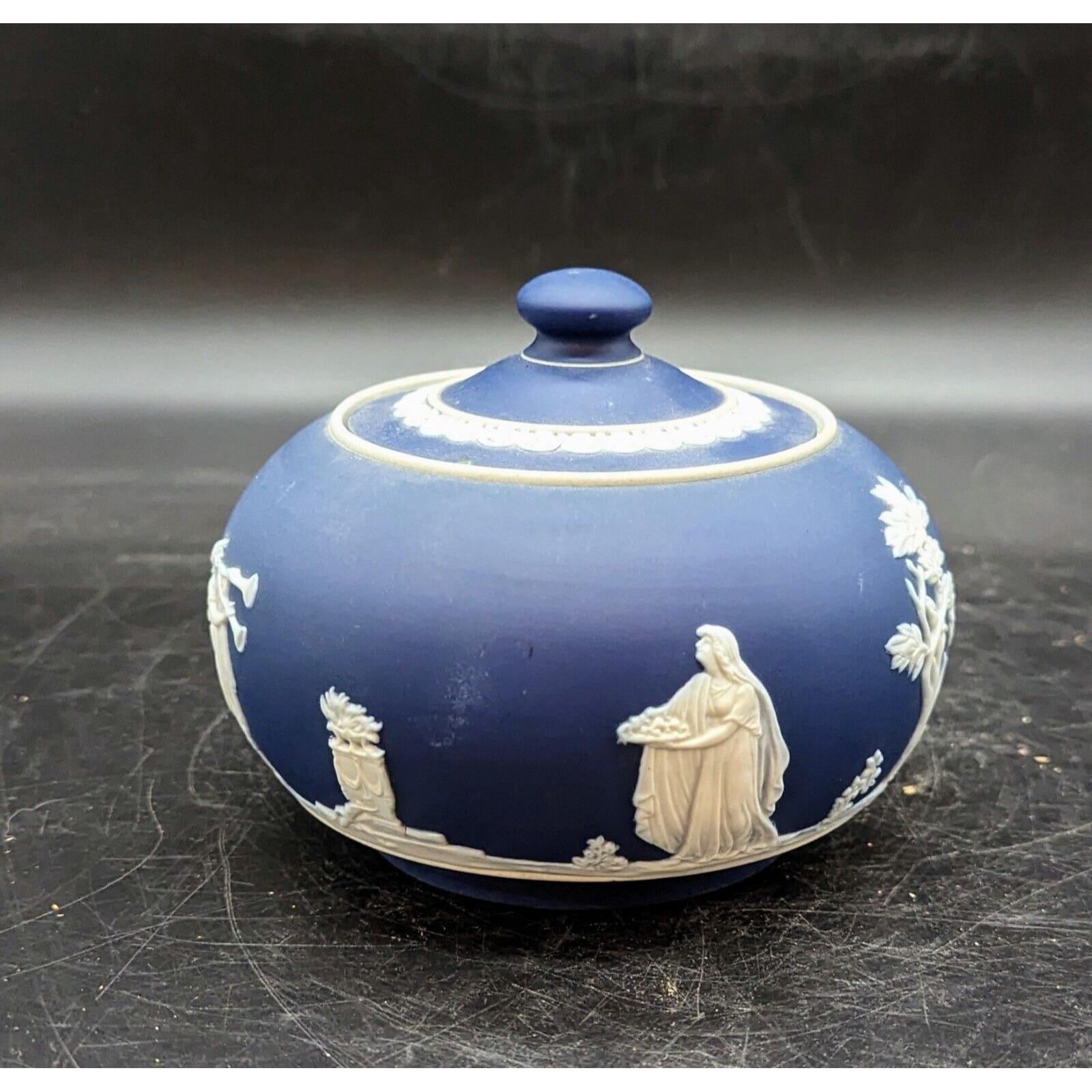 Antique Adams Jasperware Tunstall England Cobalt Blue Sugar Bowl
