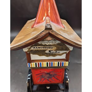Vintage Kamotsuru Sake Decanter Hand Painted Japanese Porcelain Festival Cart