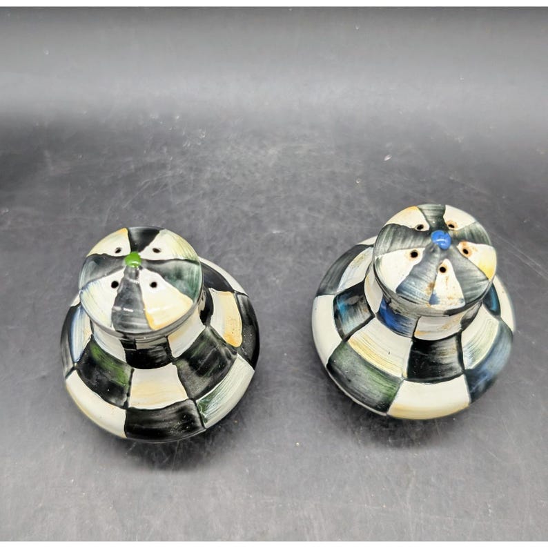 MacKenzie-Childs Courtly Check Salt and Pepper Shakers Hand Painted Ceramic Set afbeelding 8