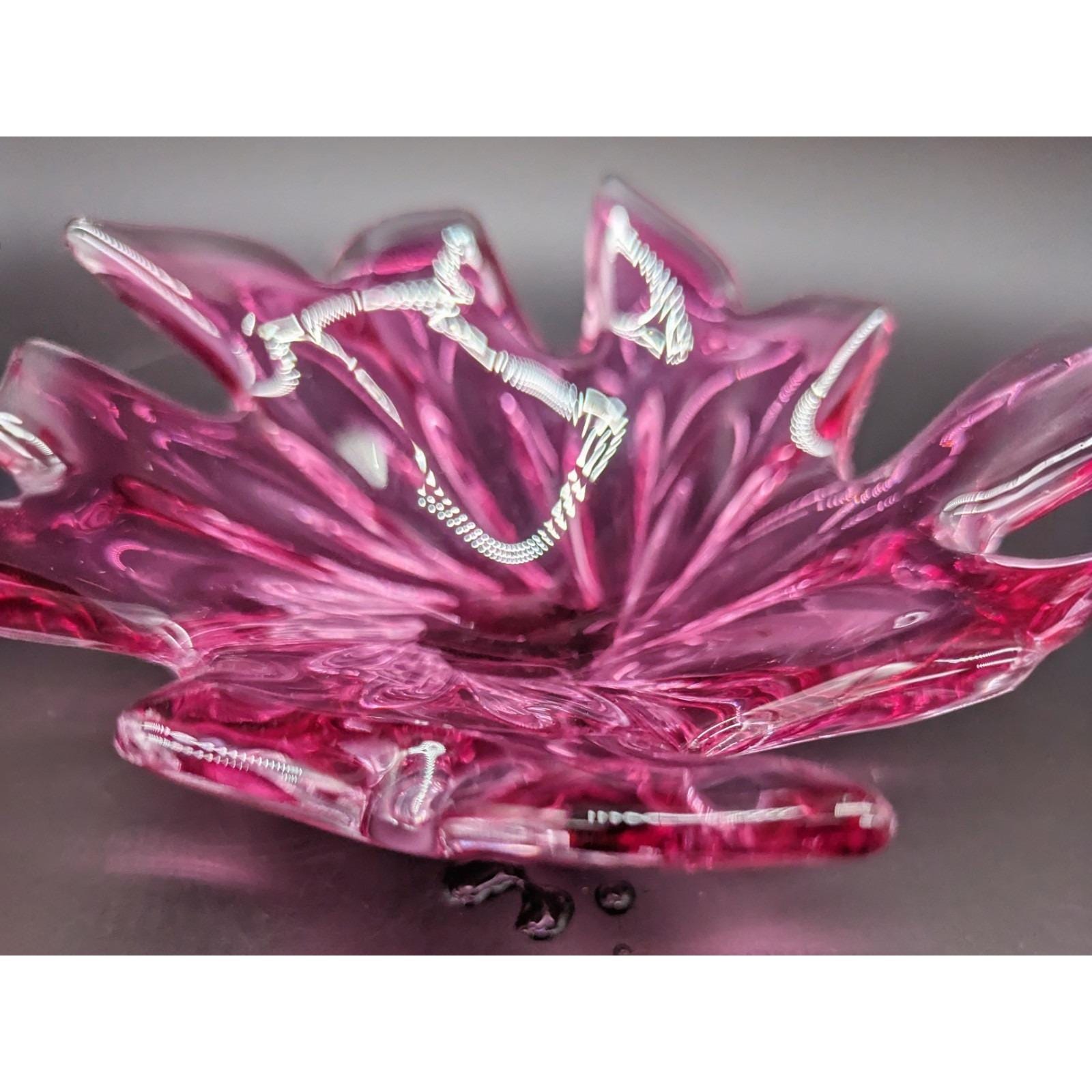 Vintage Bohemian Czech Cranberry Art Glass Trinket Candy Dish