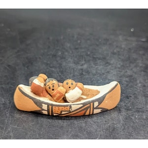 Vintage Jemez Indian Pueblo Art Pottery Route 66 Souvenir Canoe Figurine 3.25&quot;