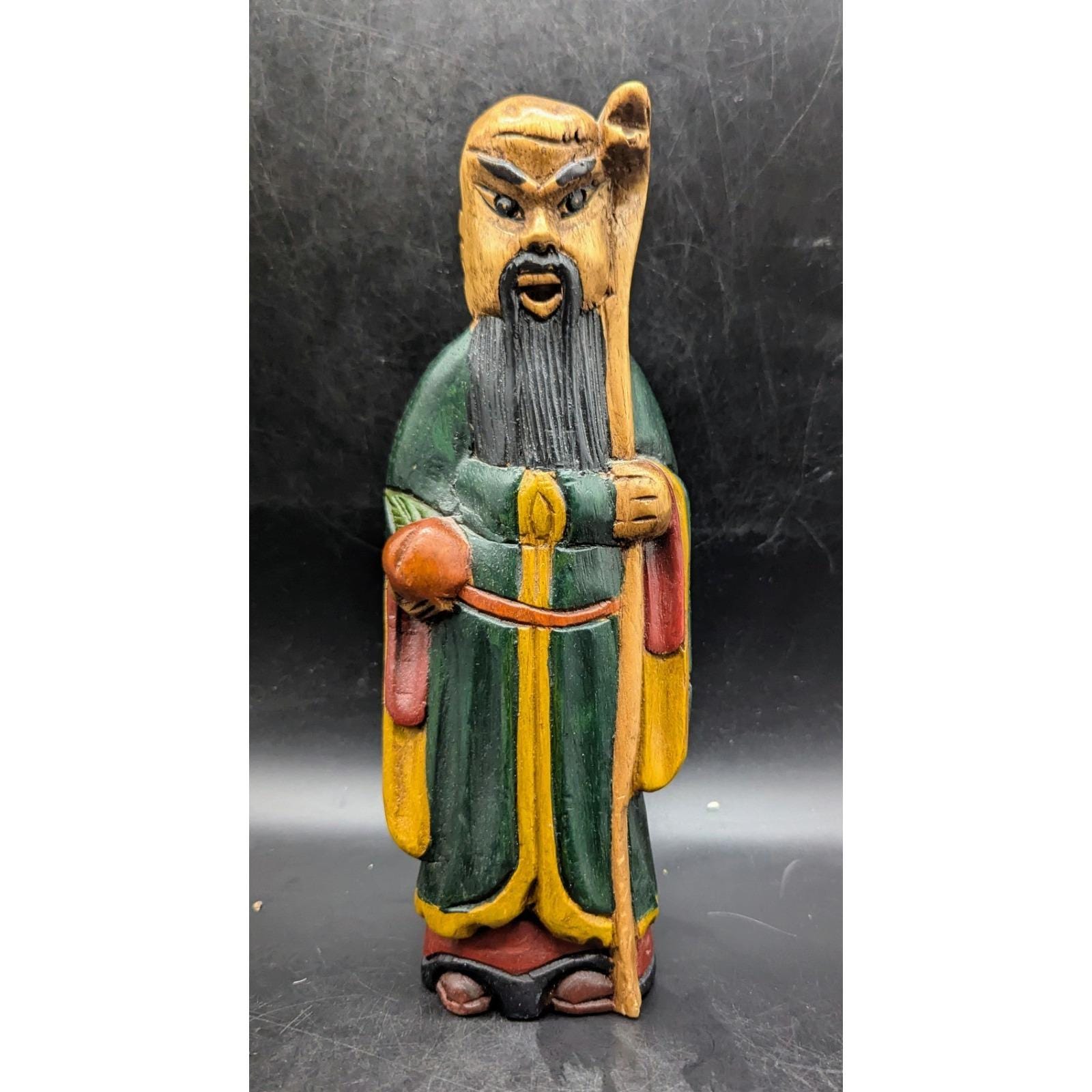 50's マーワル社 男像 アンティークUSA Antique オブジェ Vintage Painted Carved Wood Asian Wise Old Man Cane Figurine