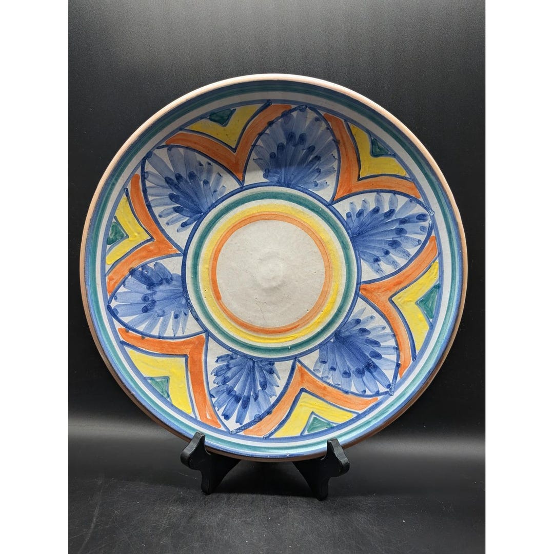 未使用！ Parrot パロット Griffith Parrot Hand Painted Terracotta Plate Signed Lead Free
