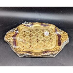 Vintage Italian Florentine Wood Wooden Hand Painted Gold Tray 10&quot;