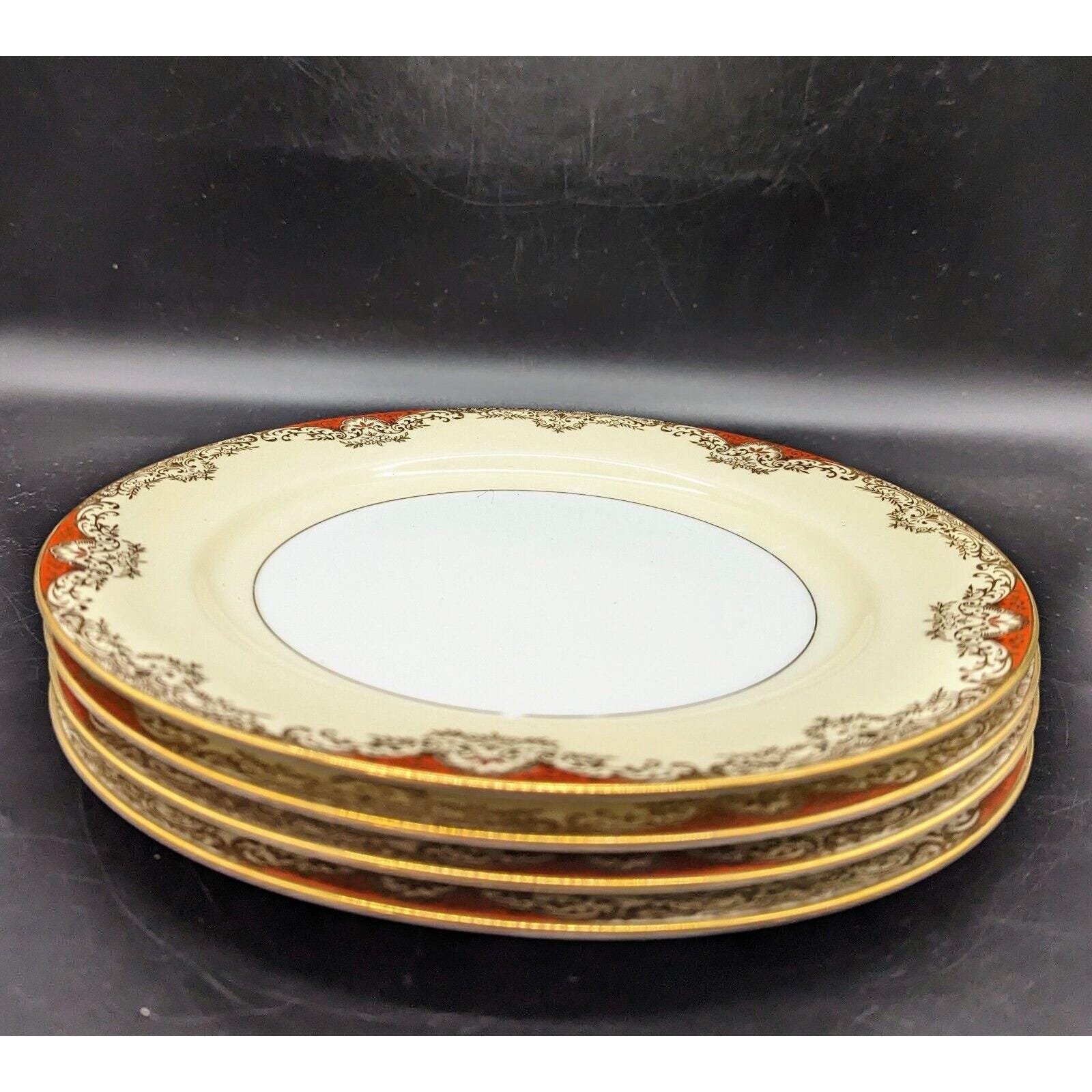 Vintage Set/4 Noritake Marietta Dinner Plate Hand Painted Gold