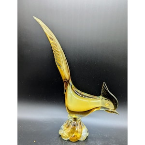 Vintage Murano JICo Jordan's Import Co Butterscotch Sommerso Glass Pheasant 13"