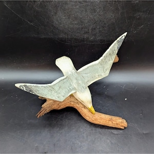 Vintage Wood Wooden Seagull Figurine Driftwood Base Nautical Decor 9&quot;