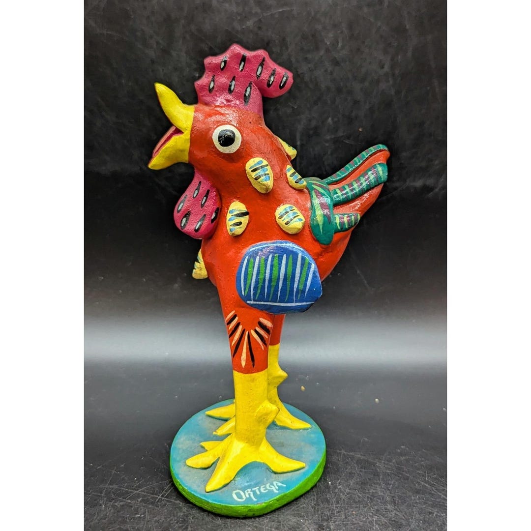 Goto Original FALCON 置物　インテリア　雑貨 ヴィンテージ Vintage Colorful Rooster Handmade Mexico Folk Art Figurine Signed