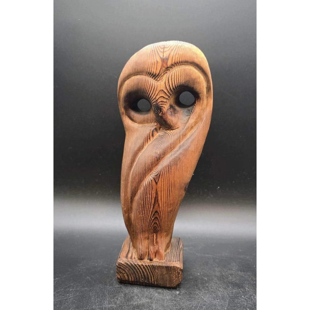 Vintage MCM Owl Authentic WITCO Wood Carved Brutalist Tiki