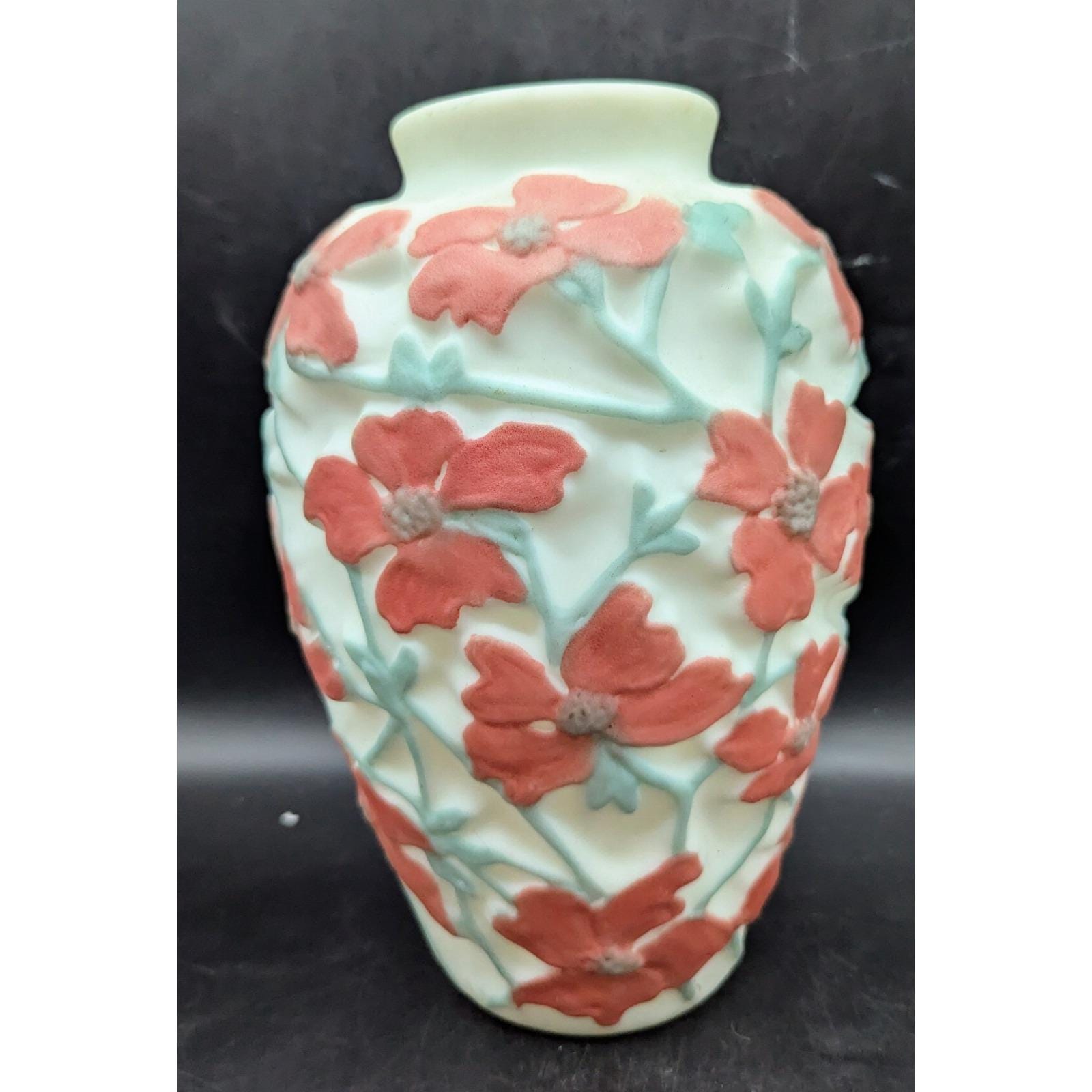 Vintage Art Deco Phoenix Pink Consolidated Art Glass Vase Raised