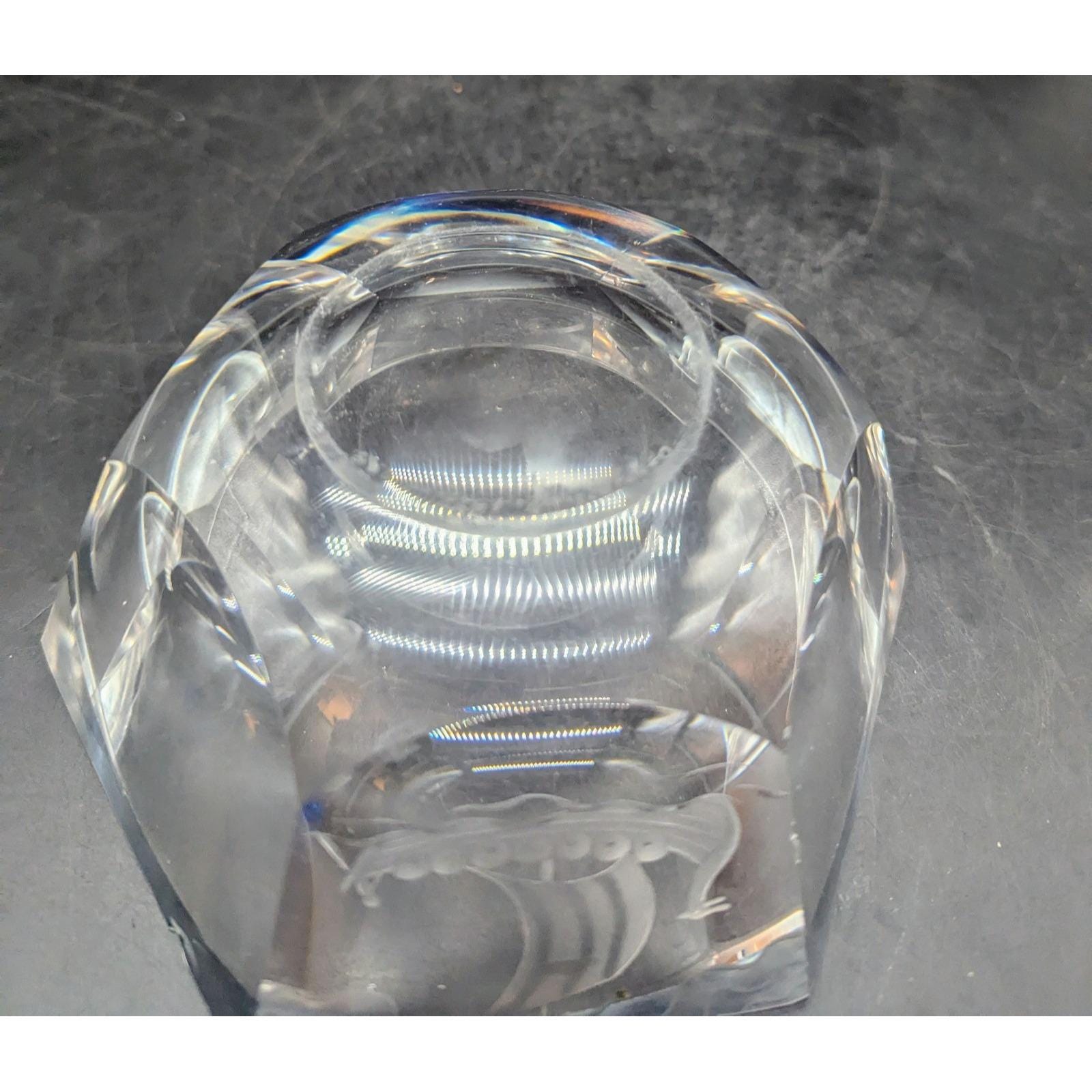 Vintage Orrefors Crystal Etched Hexagonal Bowl Candy Dish Viking