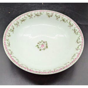 Antique Haviland Limoges Round 9.5&quot; Vegetable Serving Bowl Pink Rose Flower