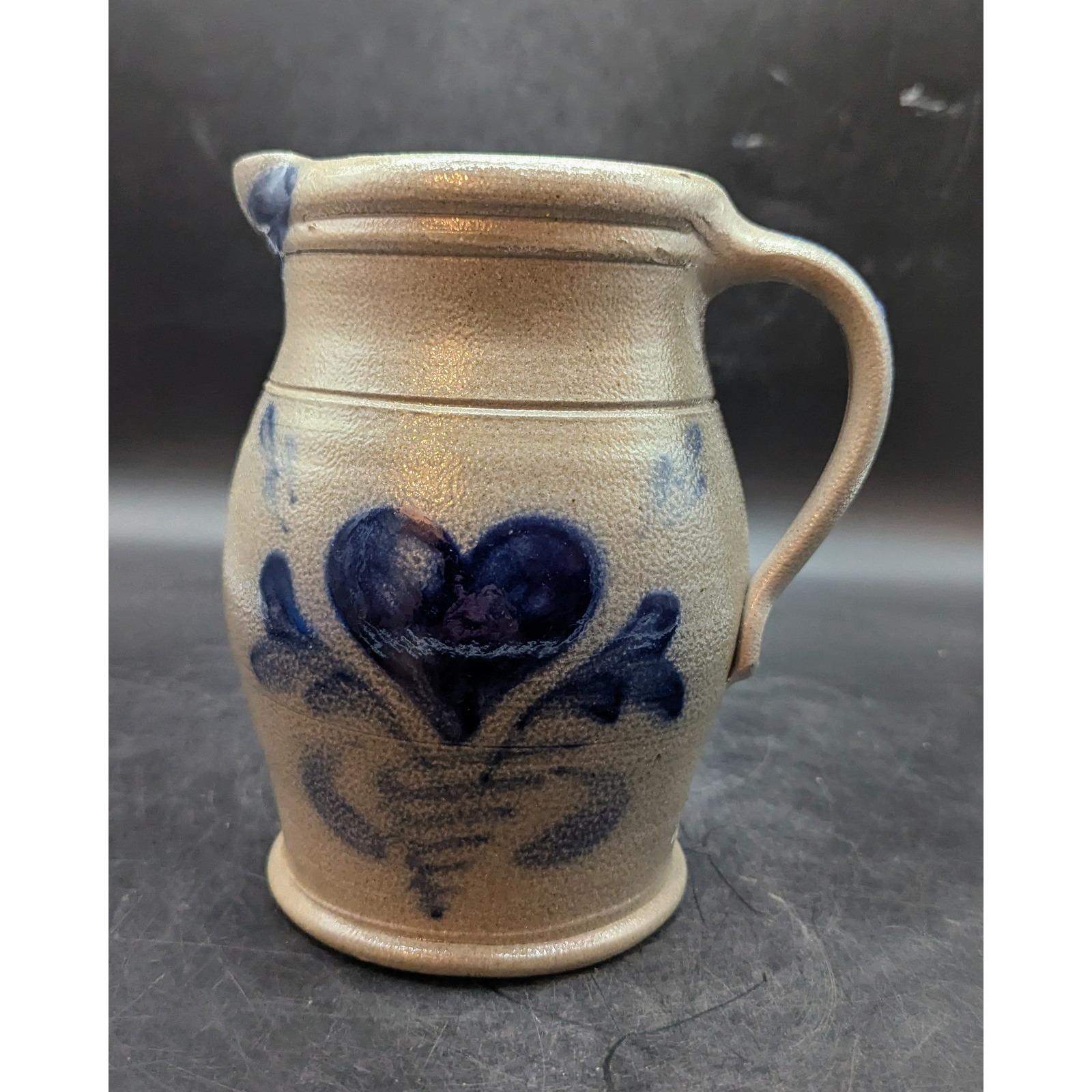 Vintage Salt Glazed Pitcher Rowe Pottery Works 1999 Blue Heart