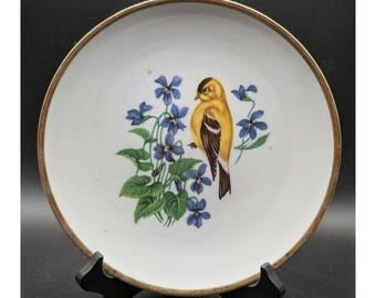 Schumann Arzberg Bavaria Porseleinen bord met goudvink en viooltjes, gouden rand, Duitsland 7 inch