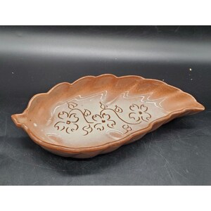 Vintage Studio Art SHEFFIELD POTTERY 9" Leaf Trinket Decorative Dish Brown Glaze