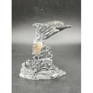 Vintage Lenox Crystal Leaping Dolphin 3&quot; Original Seal Clear Czech Republic