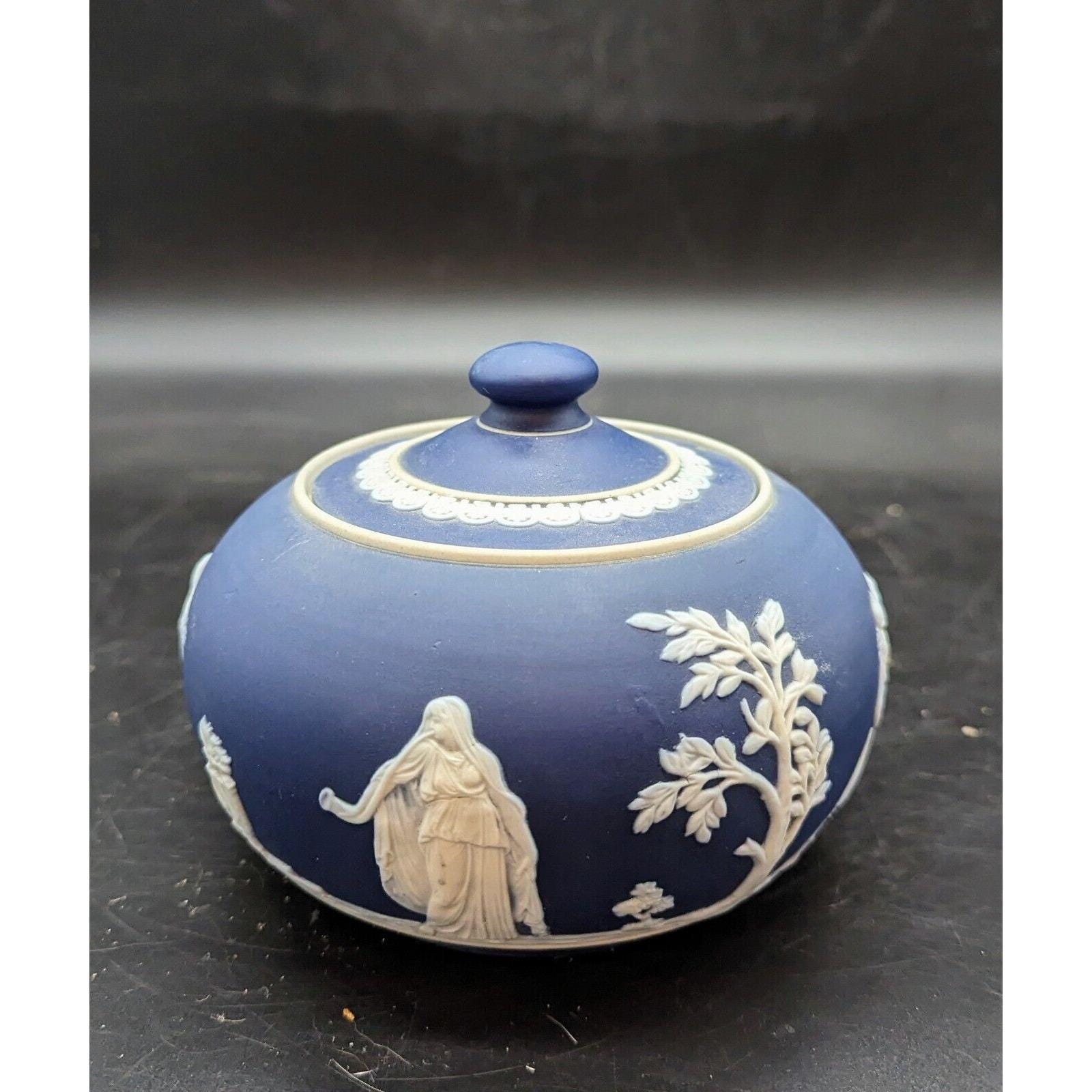 Antique Adams Jasperware Tunstall England Cobalt Blue Sugar Bowl