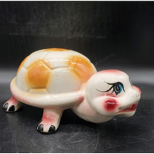 Vintage Hand Painted Anthropomorphic Turtle Tortoise Ceramic Coin Bank 11&quot;
