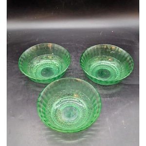 Set/3 Vintage Green Glass Ice Cream Cereal Bowl 5.25&quot;