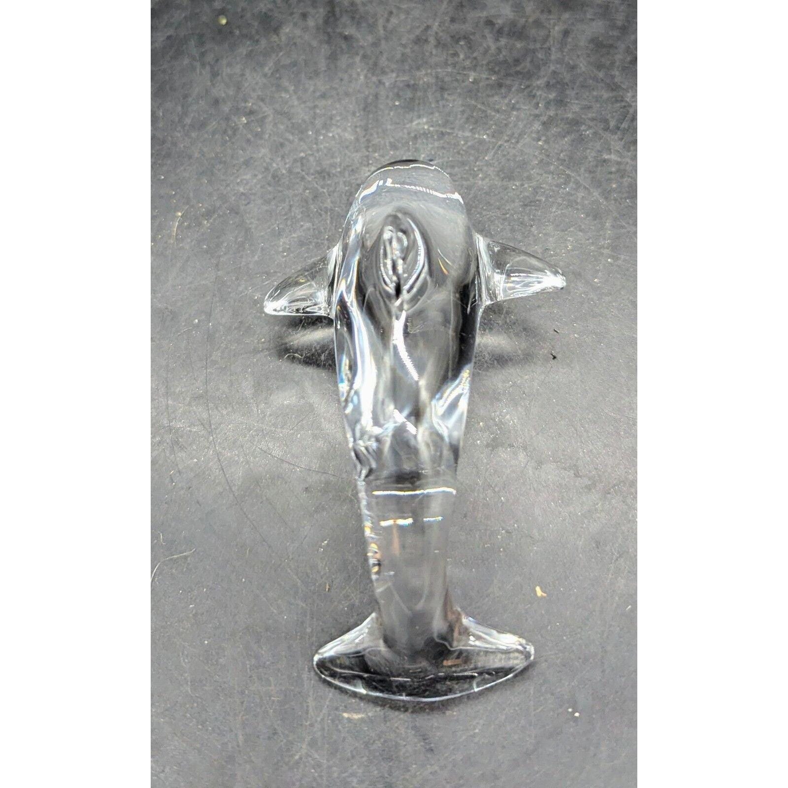 Vintage Daum France Crystal Dolphin Signed Art Glass Statue Figure