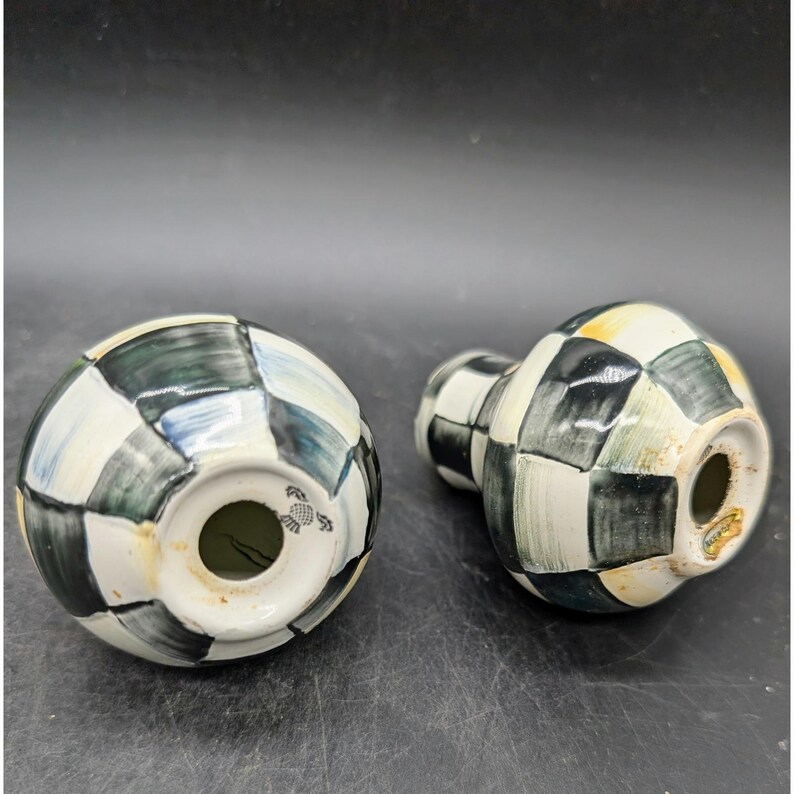 MacKenzie-Childs Courtly Check Salt and Pepper Shakers Hand Painted Ceramic Set afbeelding 5