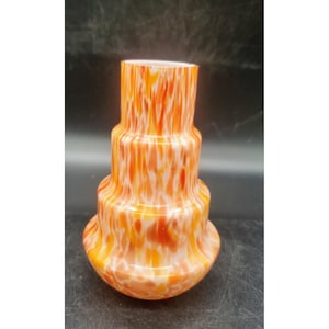 Antique Art Deco Gebruder Funk German Art Glass Vase Orange White Spatter 5.25&quot;