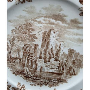 Antique Copeland & Sons Stoke Upon Trent Ruins Brown Transferware 10" Plate image 6