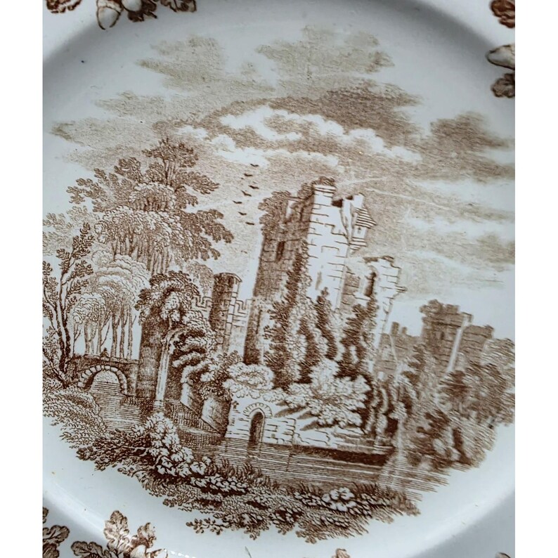 Antique Copeland & Sons Stoke Upon Trent Ruins Brown Transferware 10" Plate image 6