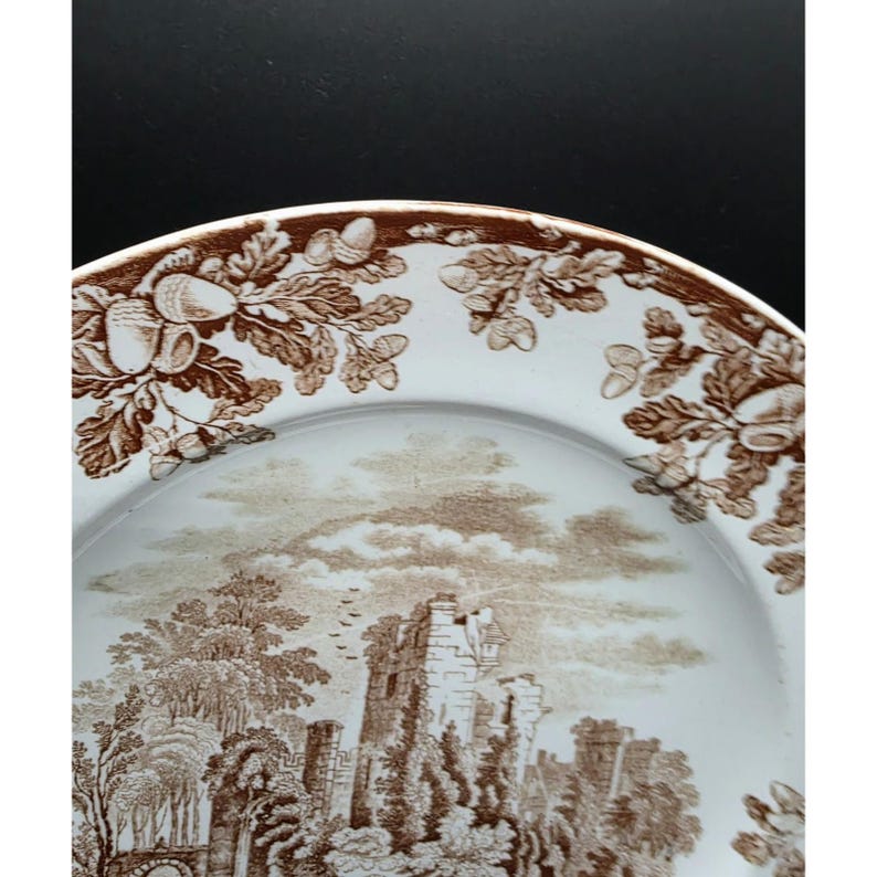 Antique Copeland & Sons Stoke Upon Trent Ruins Brown Transferware 10" Plate image 4