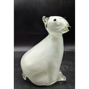 Vintage Handmade Art Glass White Cases Polar Bear Figurine Sculpture 8&quot;