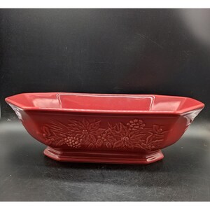 Ciotola rettangolare da portata Longaberger Pottery Christmas Holly Poinsettia Red 33 cm
