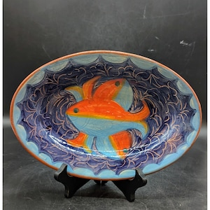 Vintage Joaquin Llggareiro Portuguese Terracotta Oval Platter Fish 10.25