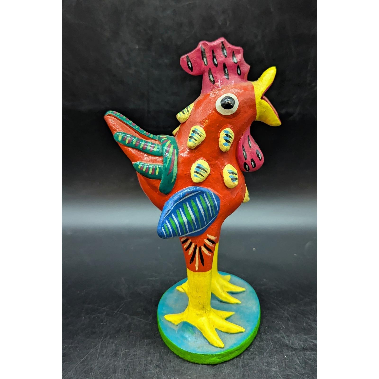 Vintage Colorful Rooster Handmade Mexico Folk Art Figurine Signed